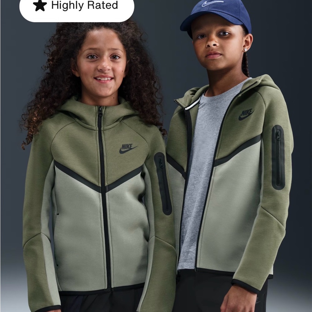 Nike Olive Green Hooded Zip Jacket with Black Accents